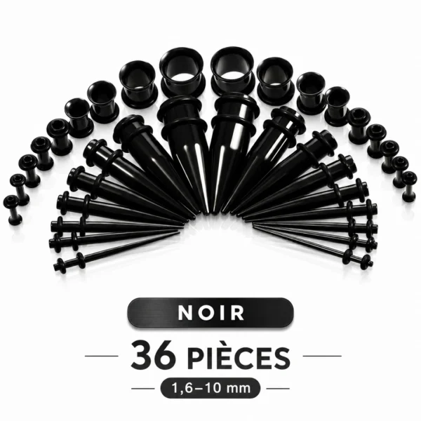 Kit Stretching Oreille Acier 316L Noir PVD Tapers & Tunnels 1,6-10mm Kit Stretching Oreille Acier 316L Noir PVD Tapers & Tunnels 1,6-10mm.