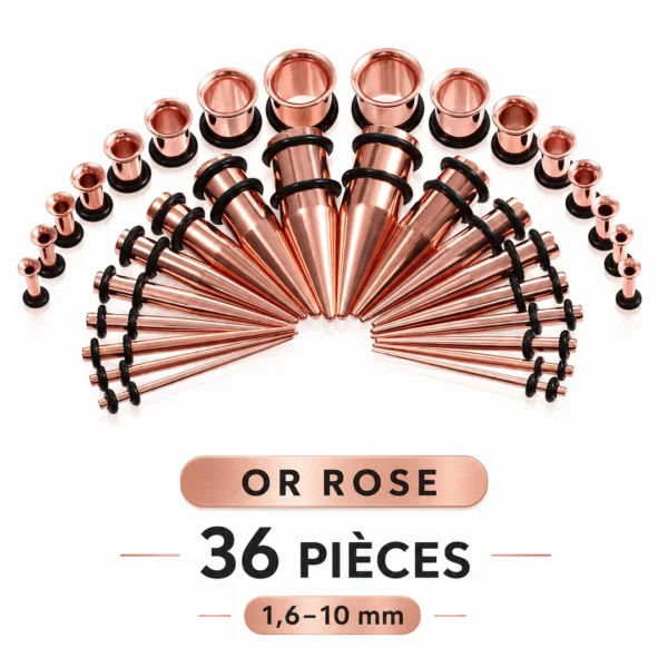 Kit Stretching Oreille Acier 316L Or Rose PVD Tapers & Tunnels 1,6-10mm Kit Stretching Oreille Acier 316L Or Rose PVD Tapers & Tunnels 1,6-10mm.