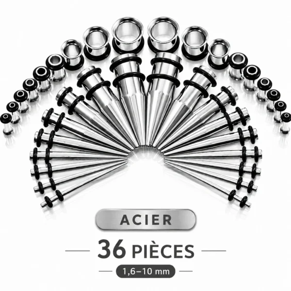 Kit Stretching Oreille Acier 316L Poli Tapers & Tunnels 1,6-10mm Kit Stretching Oreille Acier 316L Poli Tapers & Tunnels 1,6-10mm.