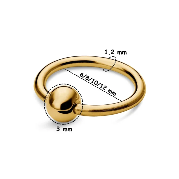 Piercing Anneau CBR en Titane - Diamètre 6 à 12 mm (variante anodisé doré) Piercing Anneau CBR en Titane - Diamètre 6 à 12 mm (variante anodisé doré).