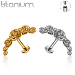 Piercing Arc de Roses Sculptées à Tige Labret Titane.