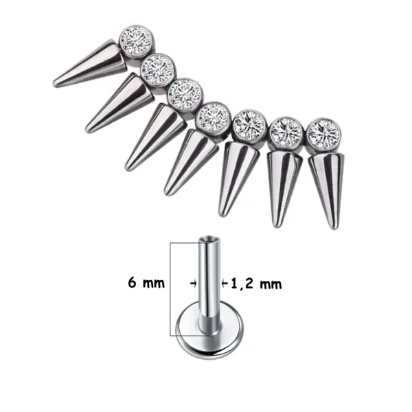 Piercing Labret Titane ASTM-F136 à 7 Pointes Coniques sur Base Sertie (variante 6 mm) Piercing Labret Titane ASTM-F136 à 7 Pointes Coniques sur Base Sertie (variante 6 mm).