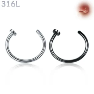 Piercing Narine Anneau Fin 0,8 mm Acier Poli ou Noir PVD.