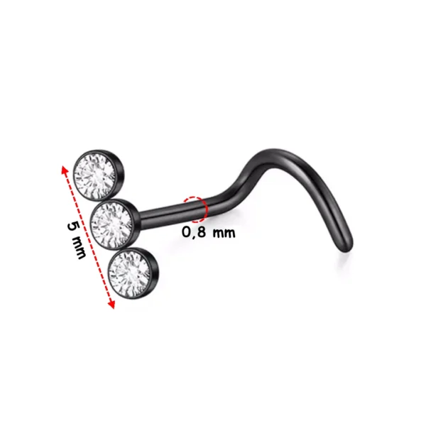 Piercing Narine Stud à Triple Zircons - Acier 316L Noir PVD Piercing Narine Stud à Triple Zircons - Acier 316L Noir PVD.
