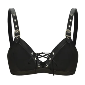 Soutien-Gorge Gothique Noir Laçage Similicuir.