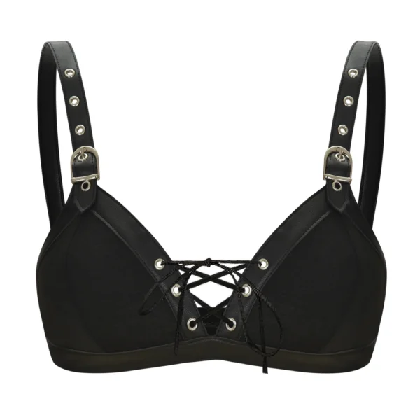 Soutien-Gorge Gothique Noir Laçage Similicuir.