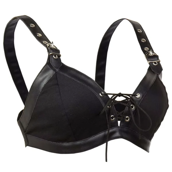 Soutien-Gorge à Laçage Avant en Tissu et Similicuir Noir Soutien-Gorge à Laçage Avant en Tissu et Similicuir Noir.