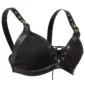 Soutien-Gorge à Laçage Avant en Tissu et Similicuir Noir.