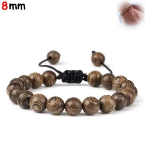 Bracelet Perles Bois Naturel 8 mm - Cordon Coulissant Ajustable.