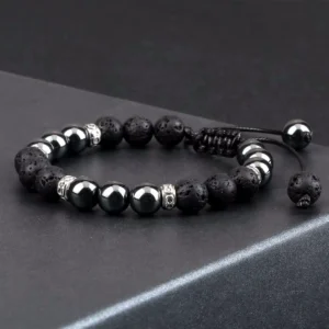 Bracelet Perles Hématite & Pierre de Lave.