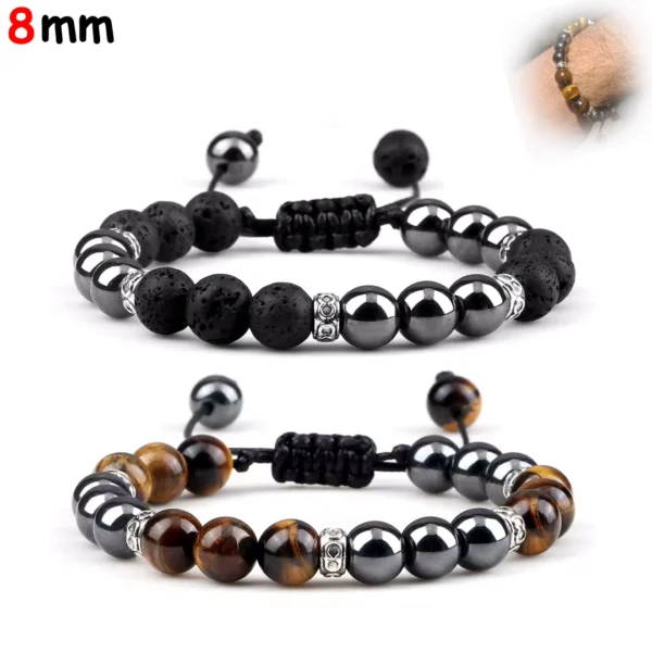 Bracelet Perles Hématite & Pierre de Lave ou Œil de Tigre.