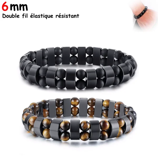 Bracelet Perles Œil de Tigre ou Onyx & Segments Hématite.