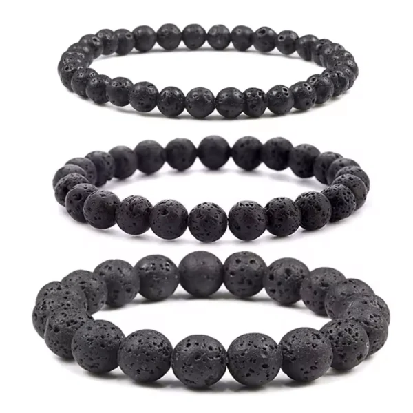 Bracelet de Perles en Pierre Volcanique Noir Mat Bracelet de Perles en Pierre Volcanique Noir Mat.