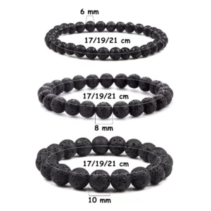 Bracelet de Perles en Pierre de Lave Noir Mat.