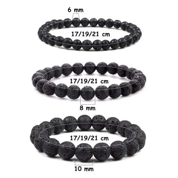 Bracelet de Perles en Pierre de Lave Noir Mat.