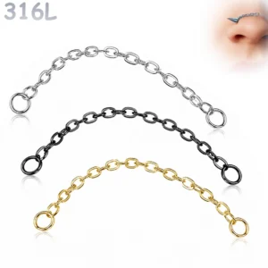 Chaîne de Nez Double Piercing Nostril Acier 316L 14-47 mm.