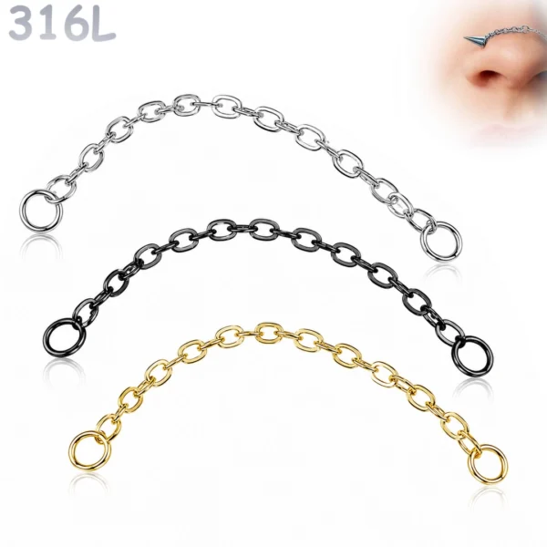 Chaîne de Nez Double Piercing Nostril Acier 316L 14-47 mm.