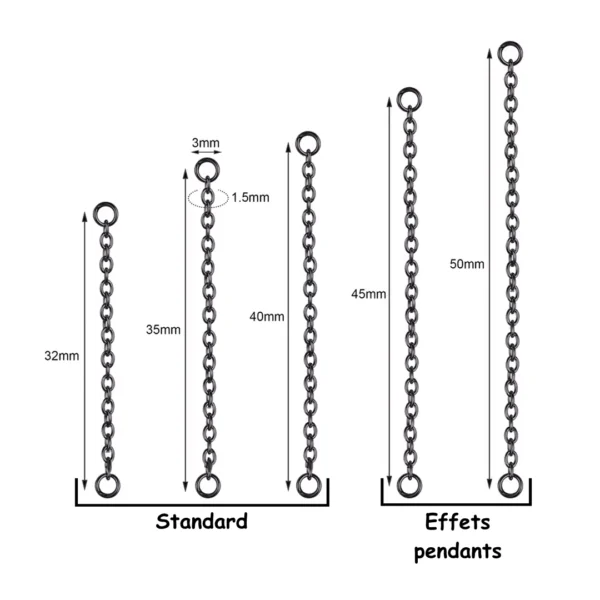 Chaîne de Nez Double Piercing Nostril Acier 316L Noir PVD 32-50 mm Chaîne de Nez Double Piercing Nostril Acier 316L Noir PVD 32-50 mm.