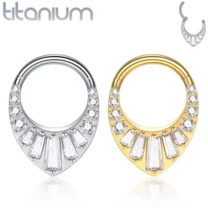 Clicker Goutte Inversée à Zircons Ronds & Baguette.