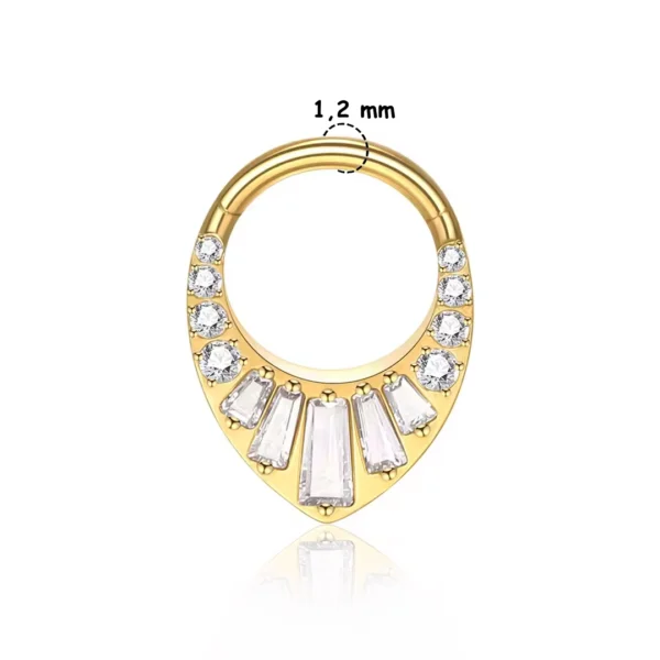 Clicker Goutte Inversée à Zircons Ronds & Baguette (variante titane anodisé doré 1,2 mm) Clicker Goutte Inversée à Zircons Ronds & Baguette (variante titane anodisé doré 1,2 mm).