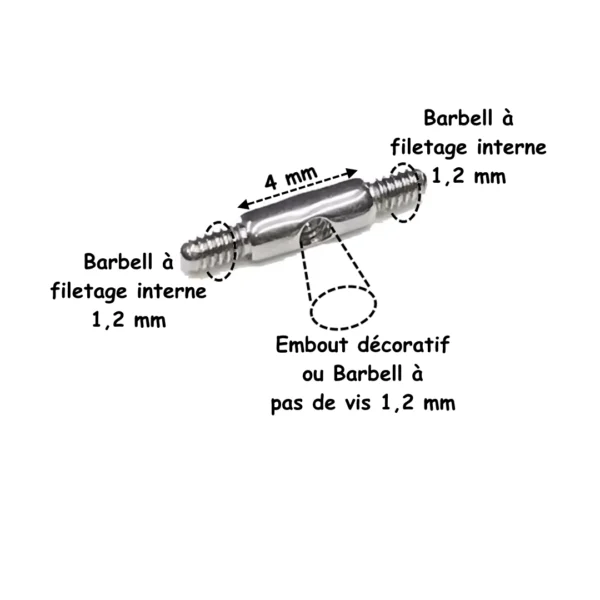 Connecteur à Triple Filetage 1,2 mm pour Piercing Industriel Connecteur à Triple Filetage 1,2 mm pour Piercing Industriel.
