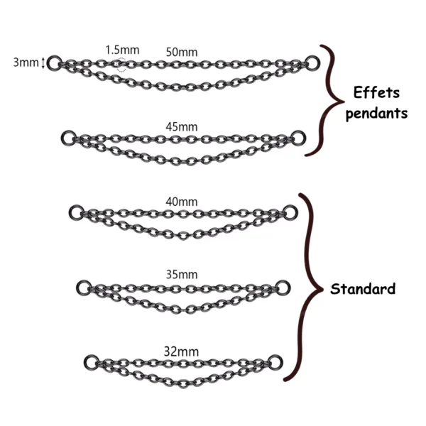 Double Chaîne Connecteur de Piercing Acier 316L Noir PVD 32-50 mm Double Chaîne Connecteur de Piercing Acier 316L Noir PVD 32-50 mm.