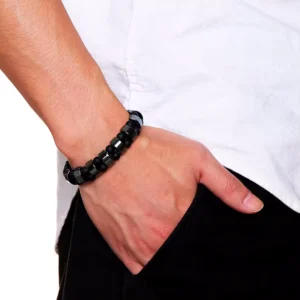 Homme avec Bracelet Perles Onyx 6 mm & Segments Hématite.