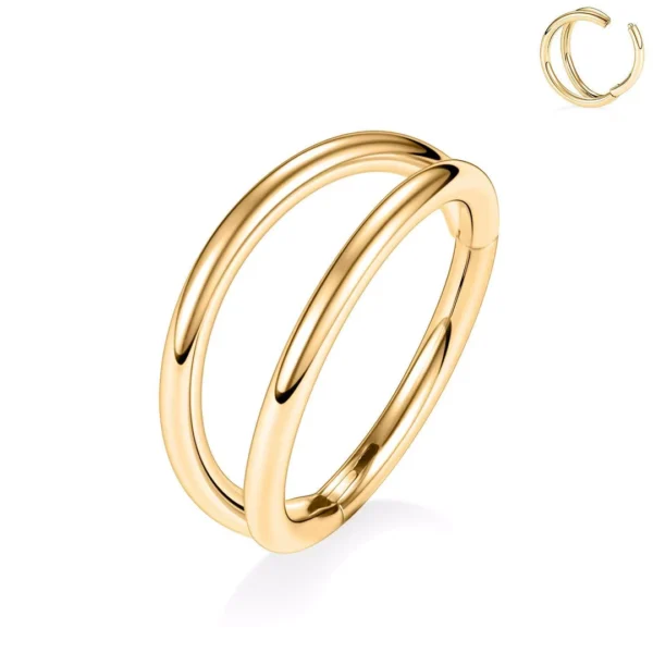 Piercing Double Anneau Clicker Titane - Ø 8 mm (variante anodisé doré) Piercing Double Anneau Clicker Titane - Ø 8 mm (variante anodisé doré).