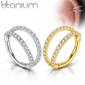 Piercing Double Anneau Clicker en Titane Pavé Zirconiums.