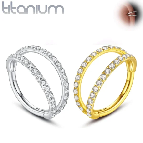 Piercing Double Anneau Zirconiums Titane Clicker Ø 8 mm.