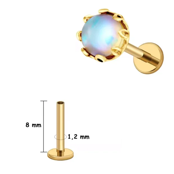 Piercing Labret Titane à Opalite Sertie d'une Couronne (variante anodisé doré 8 mm) Piercing Labret Titane à Opalite Sertie d'une Couronne (variante anodisé doré 8 mm).