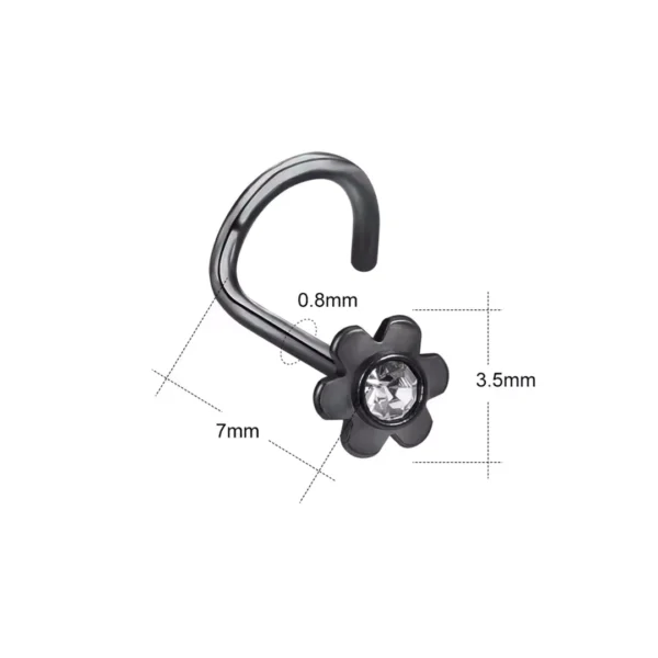 Piercing Nez Stud Courbé à Fleur 6 Pétales Sertie Zircon - Acier 316L Noir PVD Piercing Nez Stud Courbé à Fleur 6 Pétales Sertie Zircon - Acier 316L Noir PVD.