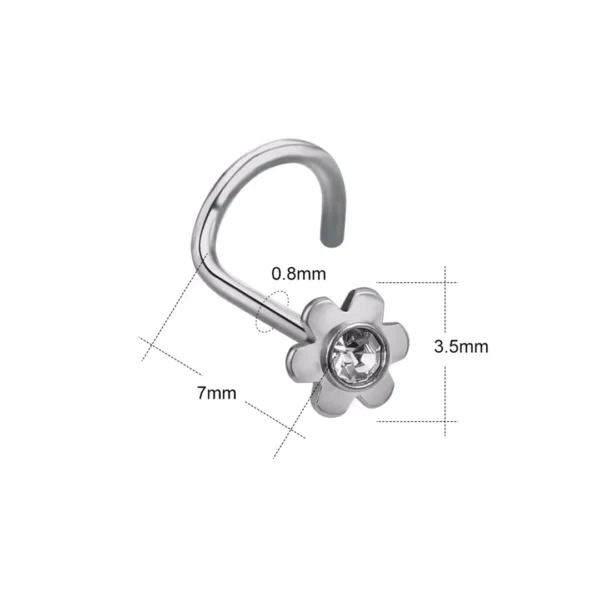 Piercing Nez Stud Courbé à Fleur 6 Pétales Sertie Zircon - Acier 316L Poli Piercing Nez Stud Courbé à Fleur 6 Pétales Sertie Zircon - Acier 316L Poli.