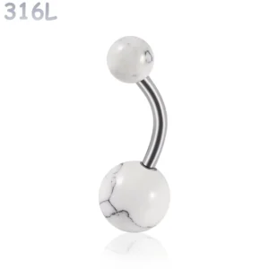 Piercing Nombril à Perles d'Howlite Blanche.