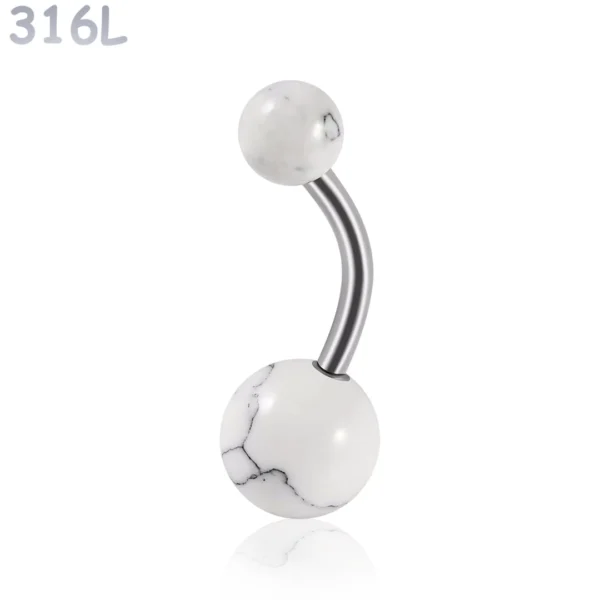 Piercing Nombril à Perles d'Howlite Blanche Piercing Nombril à Perles d'Howlite Blanche.
