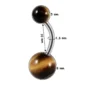 Piercing Nombril à Perles d'Oeil de Tigre (dimensions) 1,6x10 mm.