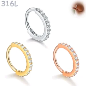 Piercing Nostril Anneau Clicker Acier 316L à Barrette Sertie.