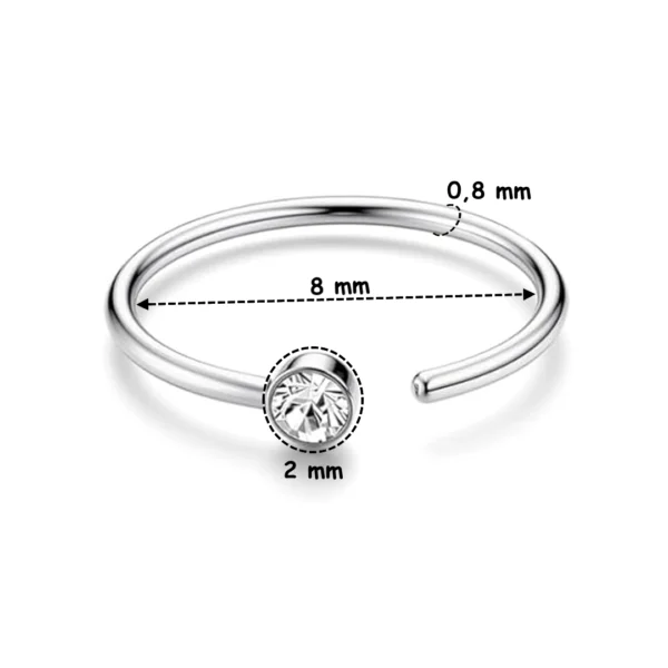 Piercing Nostril Anneau de Narine Ouvert Acier 316L Poli à Zircon 2 mm Piercing Nostril Anneau de Narine Ouvert Acier 316L Poli à Zircon 2 mm.
