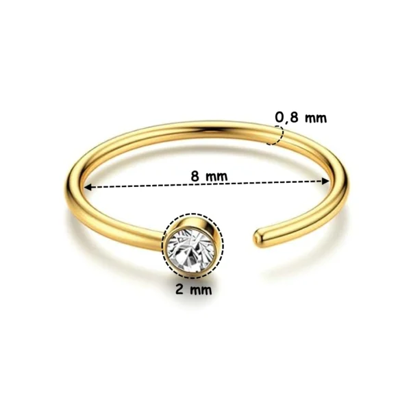 Piercing Nostril Anneau de Narine Ouvert Acier 316L à Zircon 2 mm (variante doré PVD) Diamètre Interne 8 mm Piercing Nostril Anneau de Narine Ouvert Acier 316L à Zircon 2 mm (variante doré PVD) Diamètre Interne 8 mm.