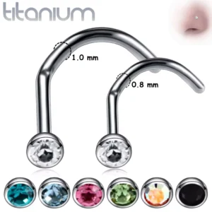 Piercing Nostril Stud Courbé Titane à Demi-Sphère Sertie.