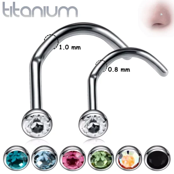 Piercing Nostril Stud Courbé Titane à Demi-Sphère Sertie.