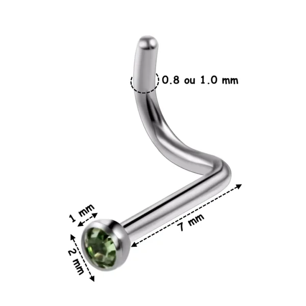 Piercing Nostril Stud Courbé Titane à Demi-Sphère Sertie d'un Zircon Cubique Vert Piercing Nostril Stud Courbé Titane à Demi-Sphère Sertie d'un Zircon Cubique Vert.