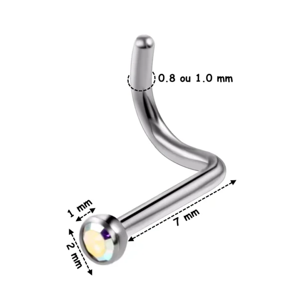 Piercing Nostril Stud Courbé Titane à Demi-Sphère Sertie d'un Zircon à Teinte Multicolore Piercing Nostril Stud Courbé Titane à Demi-Sphère Sertie d'un Zircon à Teinte Multicolore.