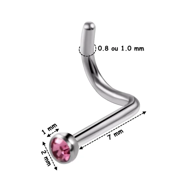 Piercing Nostril Stud Courbé Titane à Demi-Sphère Sertie d'une Pierre de Zirconium Rose Piercing Nostril Stud Courbé Titane à Demi-Sphère Sertie d'une Pierre de Zirconium Rose.