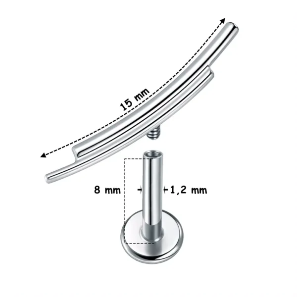 Piercing Oreille Labret à Motif Double Ligne Courbée 15 mm (dimensions) Piercing Oreille Labret à Motif Double Ligne Courbée 15 mm (dimensions).