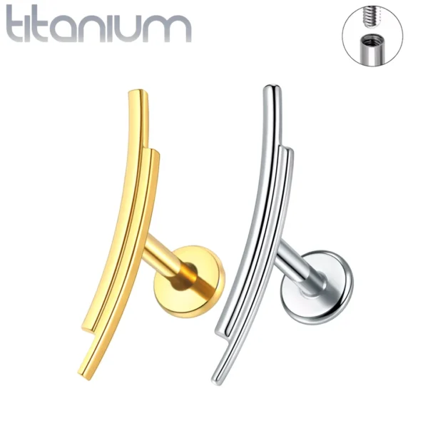 Piercing Oreille Labret à Motif Double Ligne Courbée.