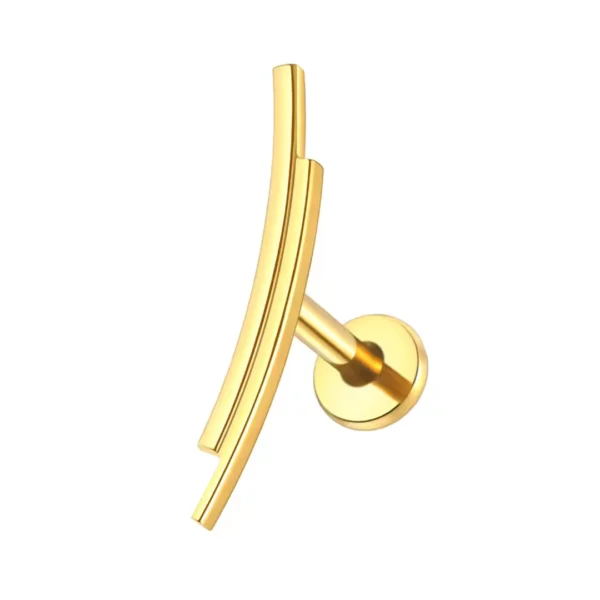 Piercing Oreille Labret à Motif Double Ligne Courbée (variante anodisé doré) Piercing Oreille Labret à Motif Double Ligne Courbée (variante anodisé doré).