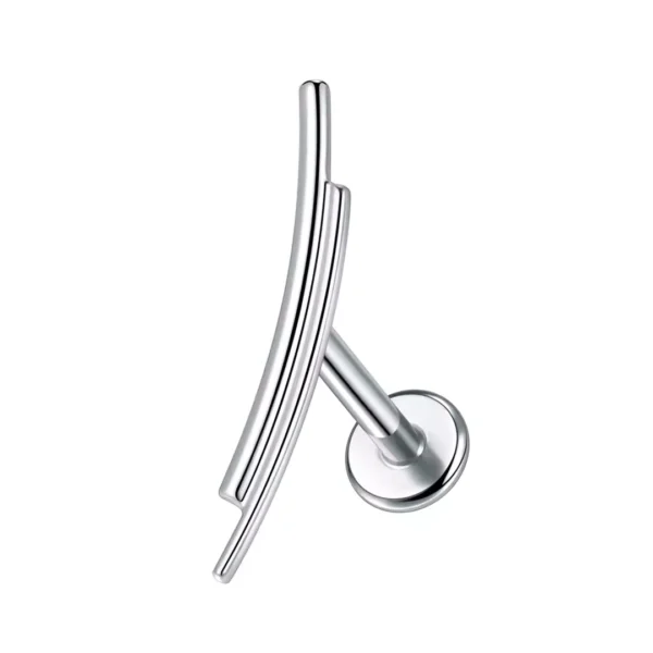 Piercing Oreille Labret à Motif Double Ligne Courbée (variante gris argenté) Piercing Oreille Labret à Motif Double Ligne Courbée (variante gris argenté).