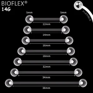 Piercing Retainer Barbell Droit en Bioflex® 14G 12-38 mm.