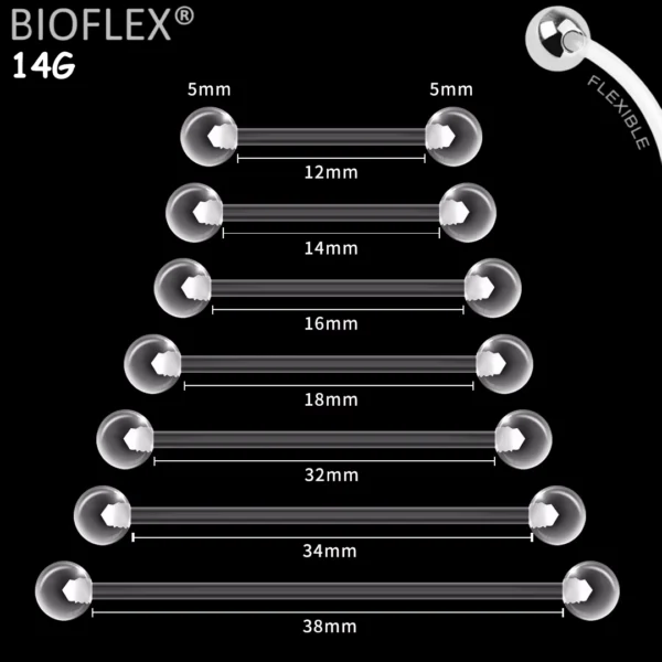 Piercing Retainer Barbell Droit en Bioflex® 14G 12-38 mm.